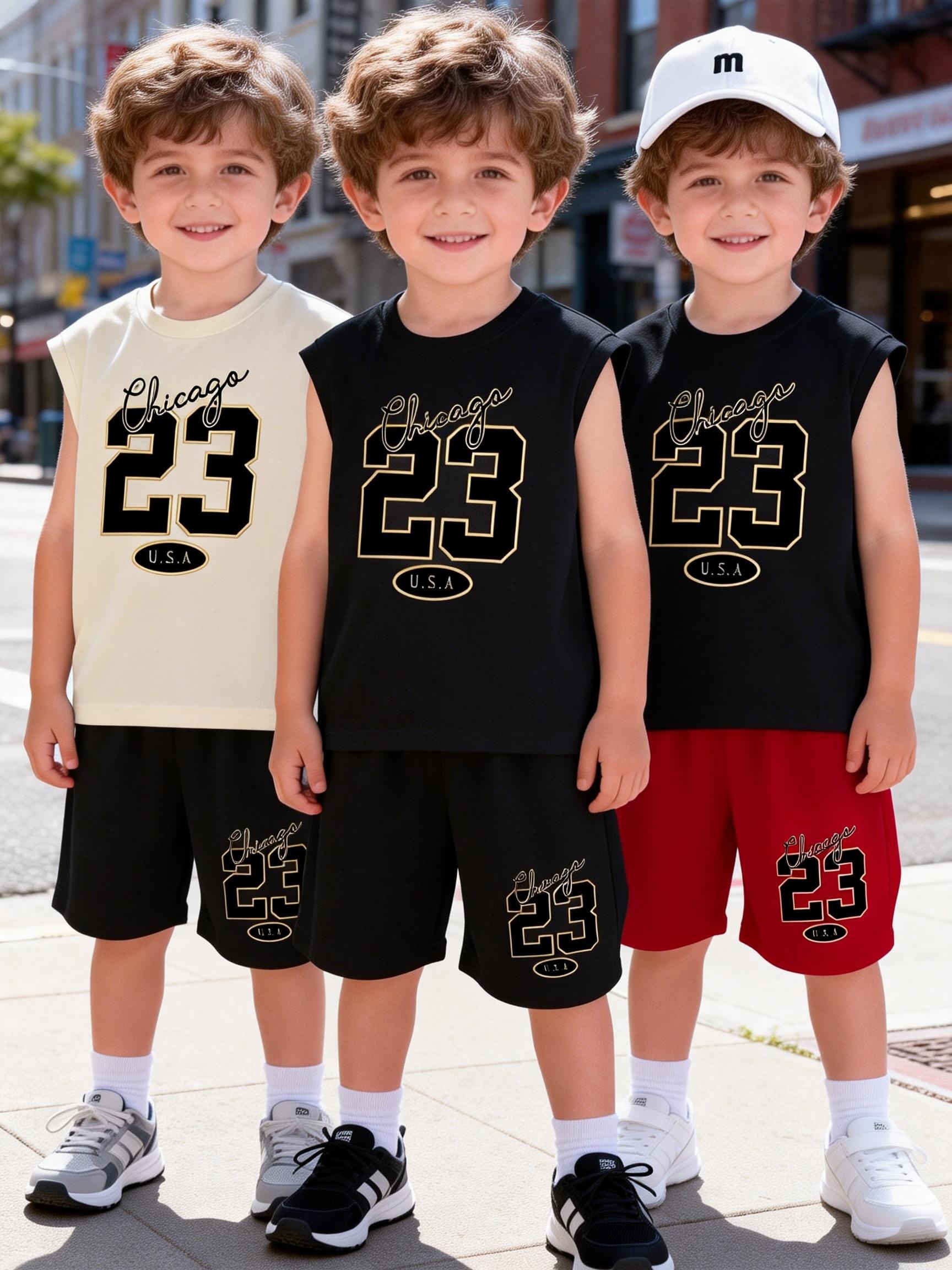 Boys Number Print Tank Top & Shorts 6-Piece Set