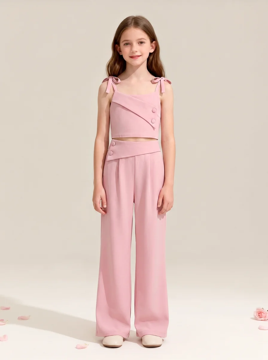 Girls Fashion Button Vest & Western Pants 2-Piece Set