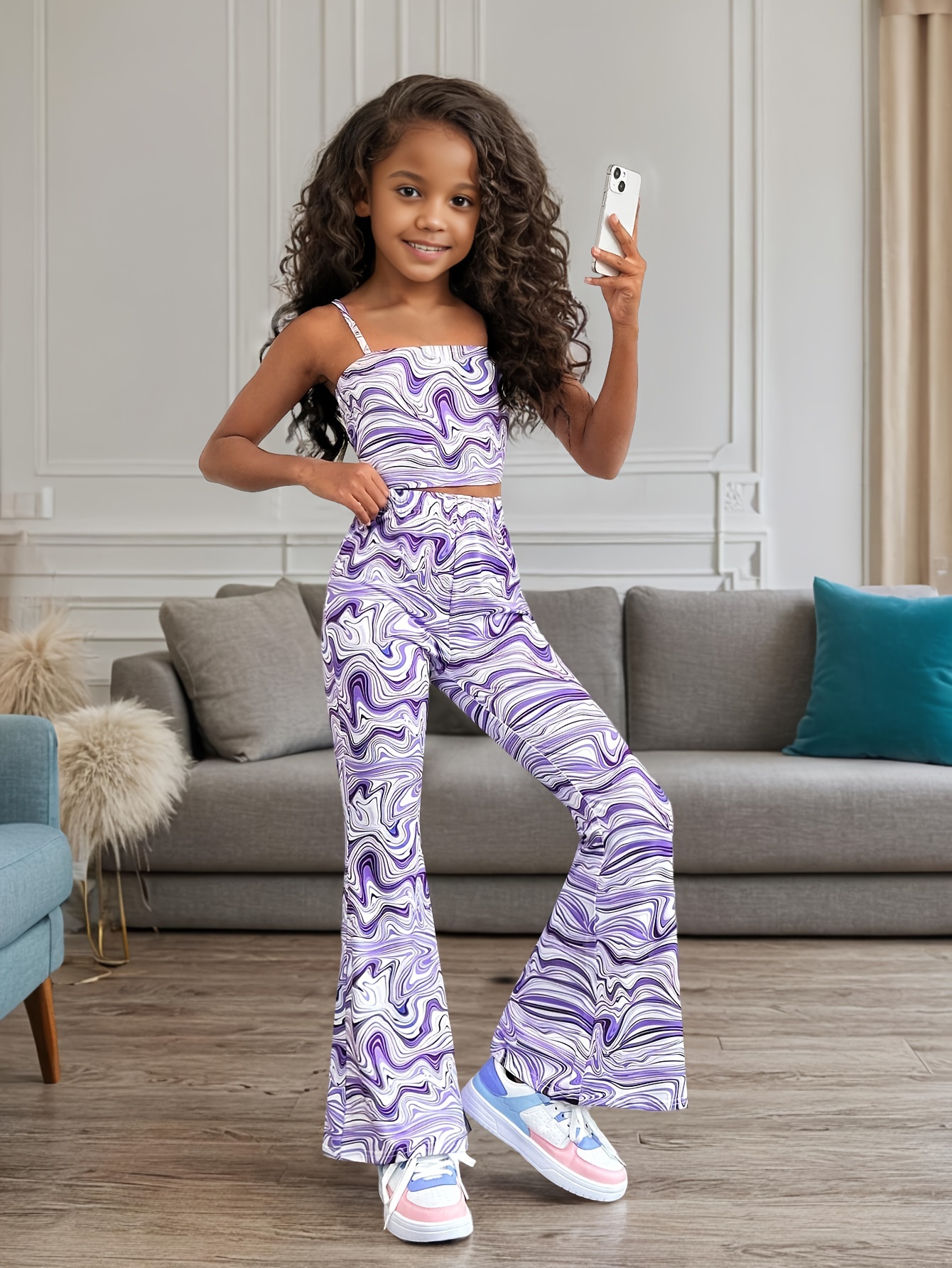 Girls Fashion Cloud Print Cami & Long Pants Set