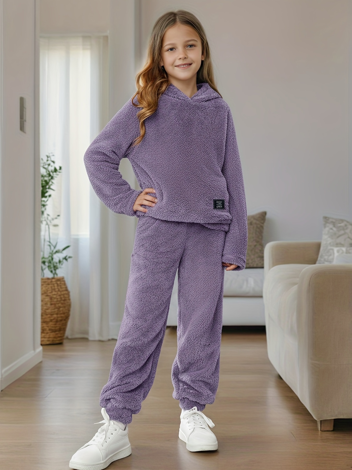 Girls Letter Hooded Fleece Sweatshirt & Pants 2-Piece Set