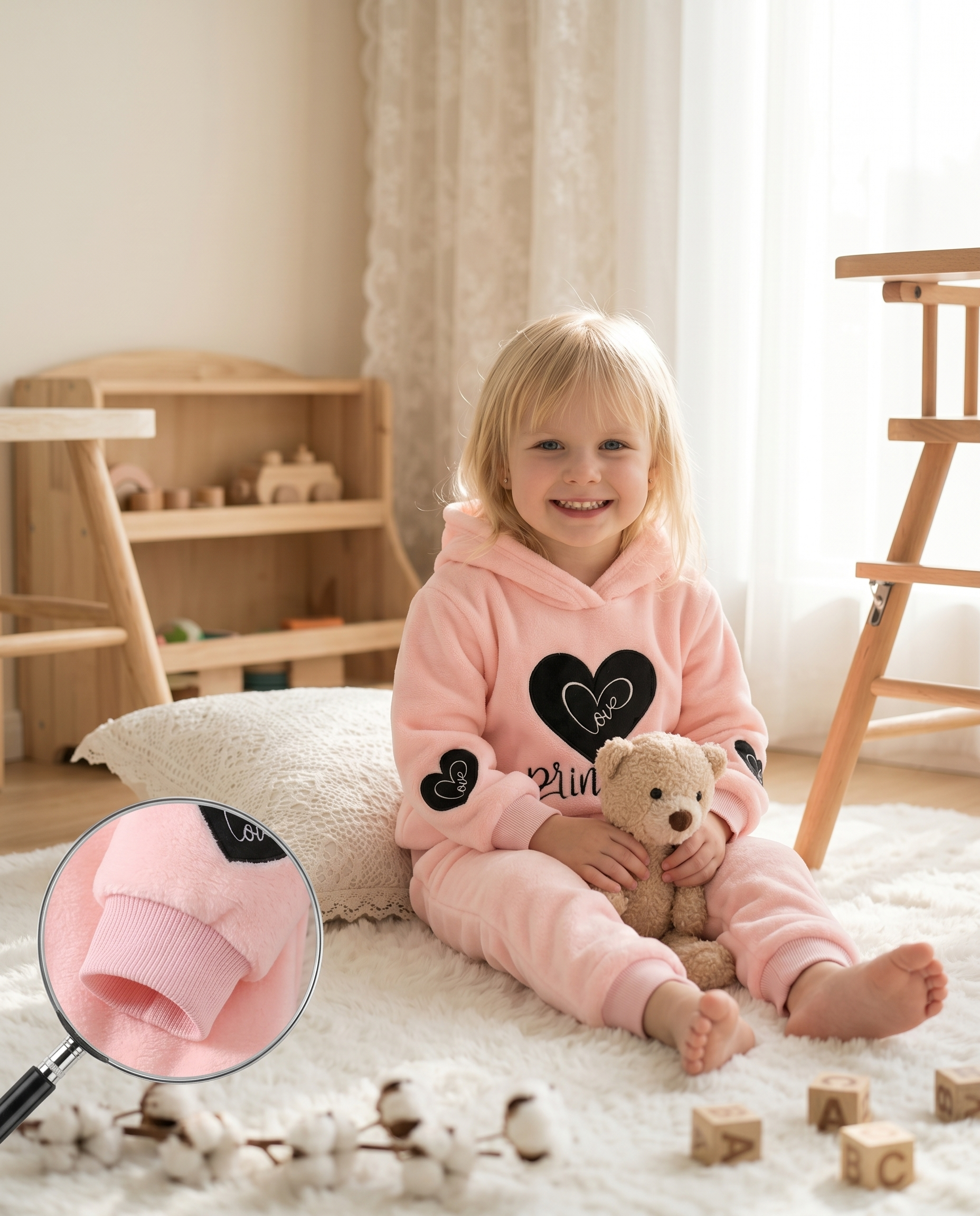 Girls Winter Fleece Heart Hoodie & Pants Set