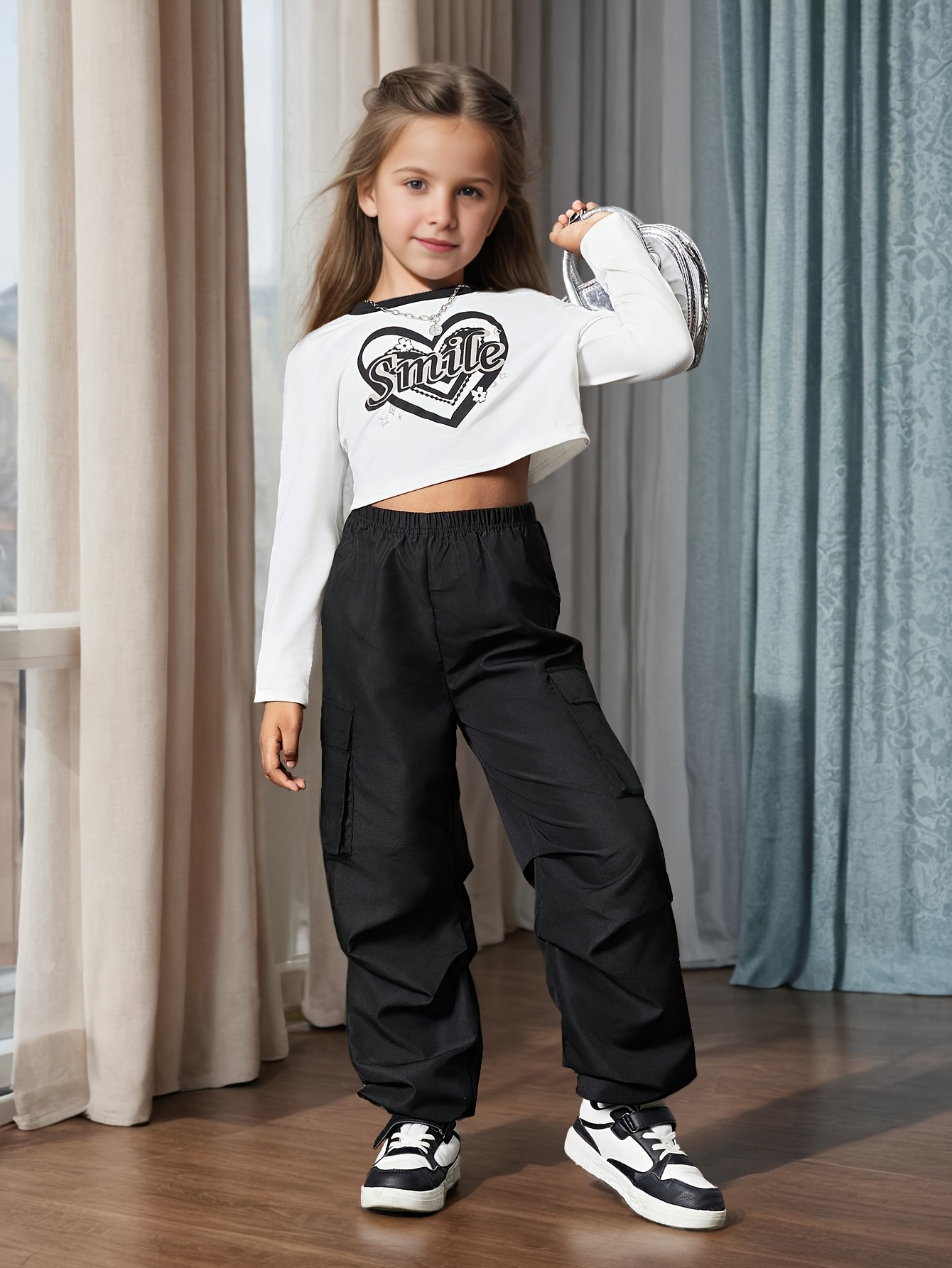 Girls Heart & Letter T-Shirt & Cargo Pants Set