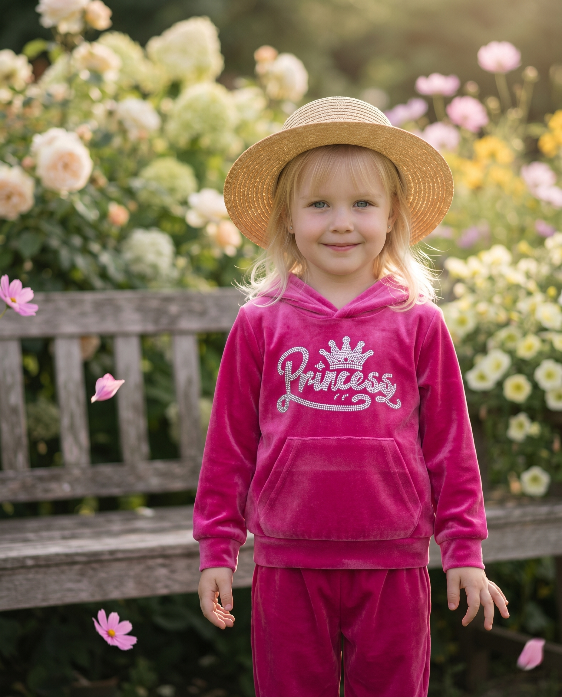 Girls Velvet Sequin Letter Hoodie & Joggers 2-Piece Set