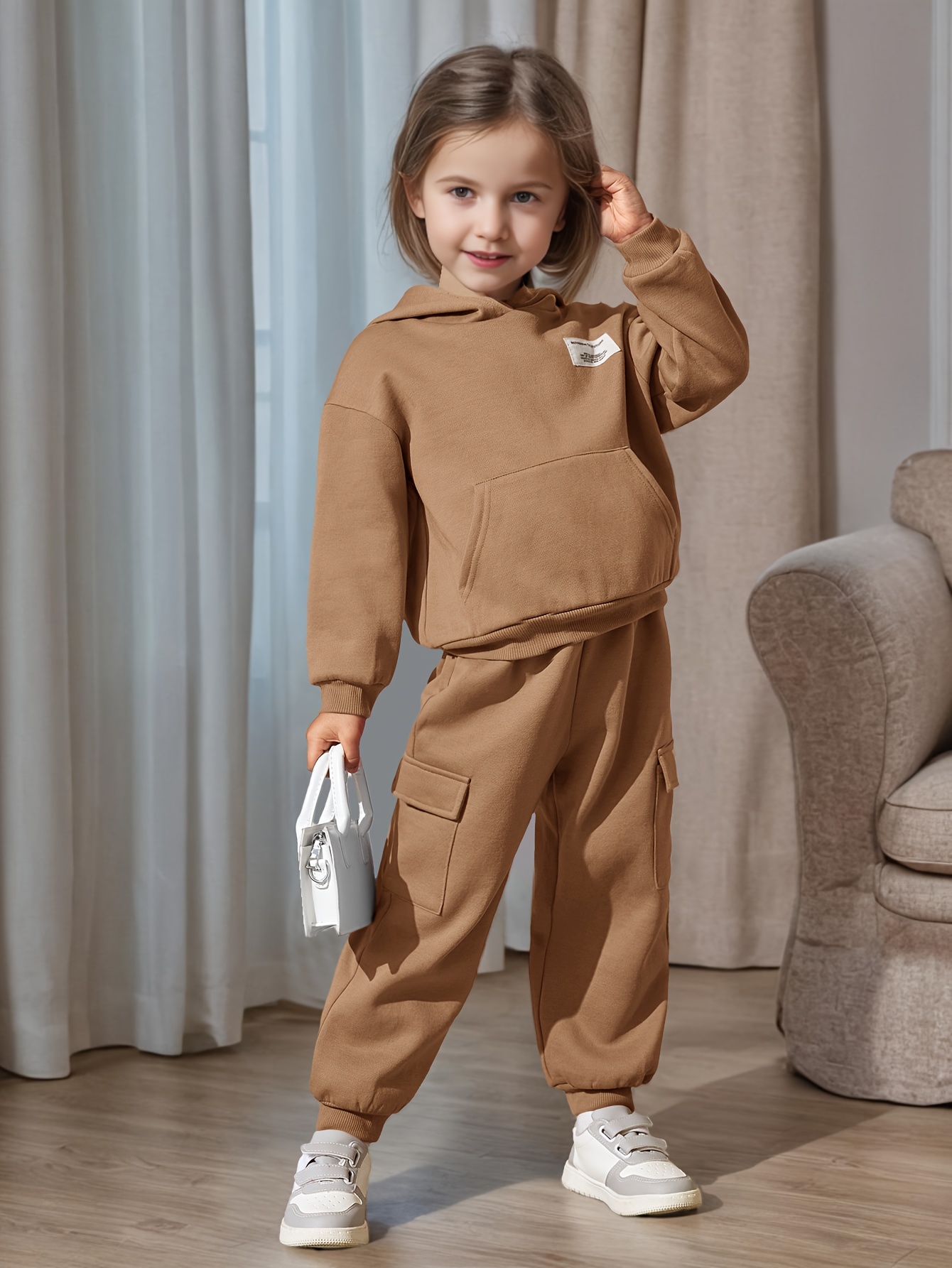 Girls Fleece Hoodie & Cargo Pants 2-Piece Set