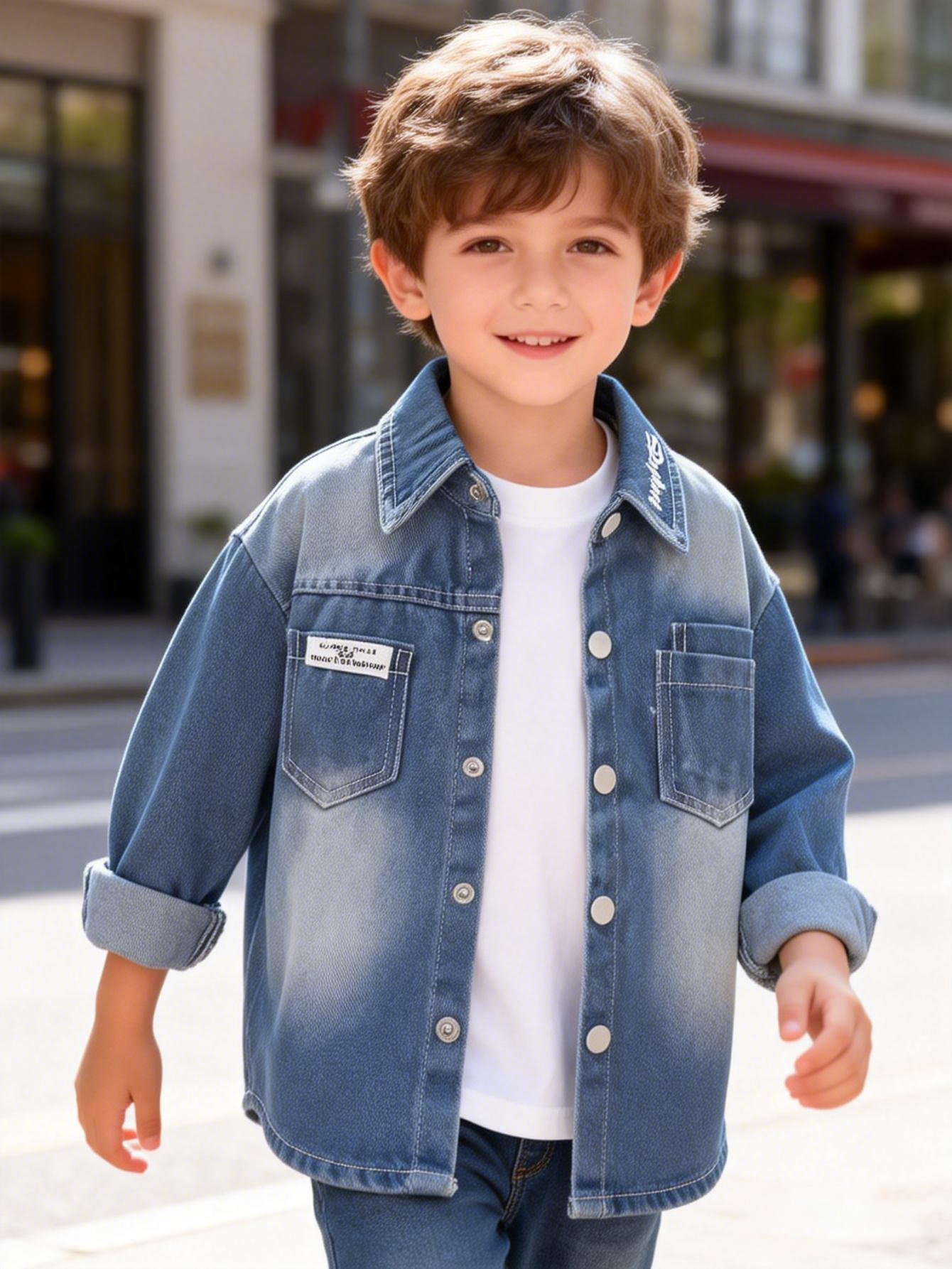 Boys Letter Embroidered Denim Jacket
