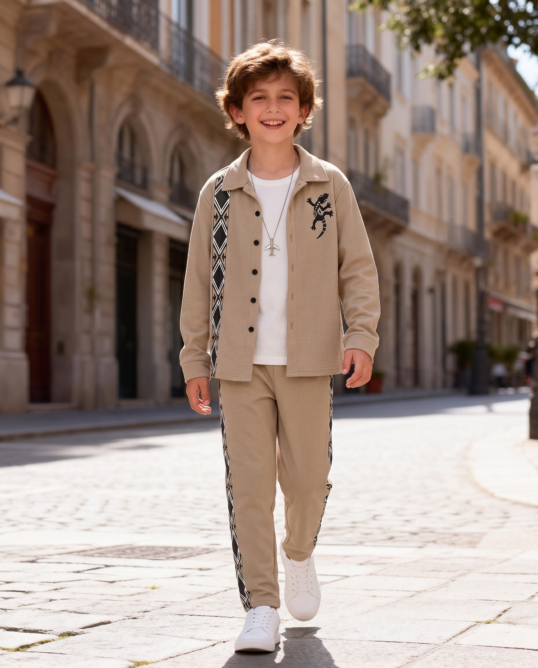 Boys Flip-Collar Button Shirt & Pants 2-Piece Set