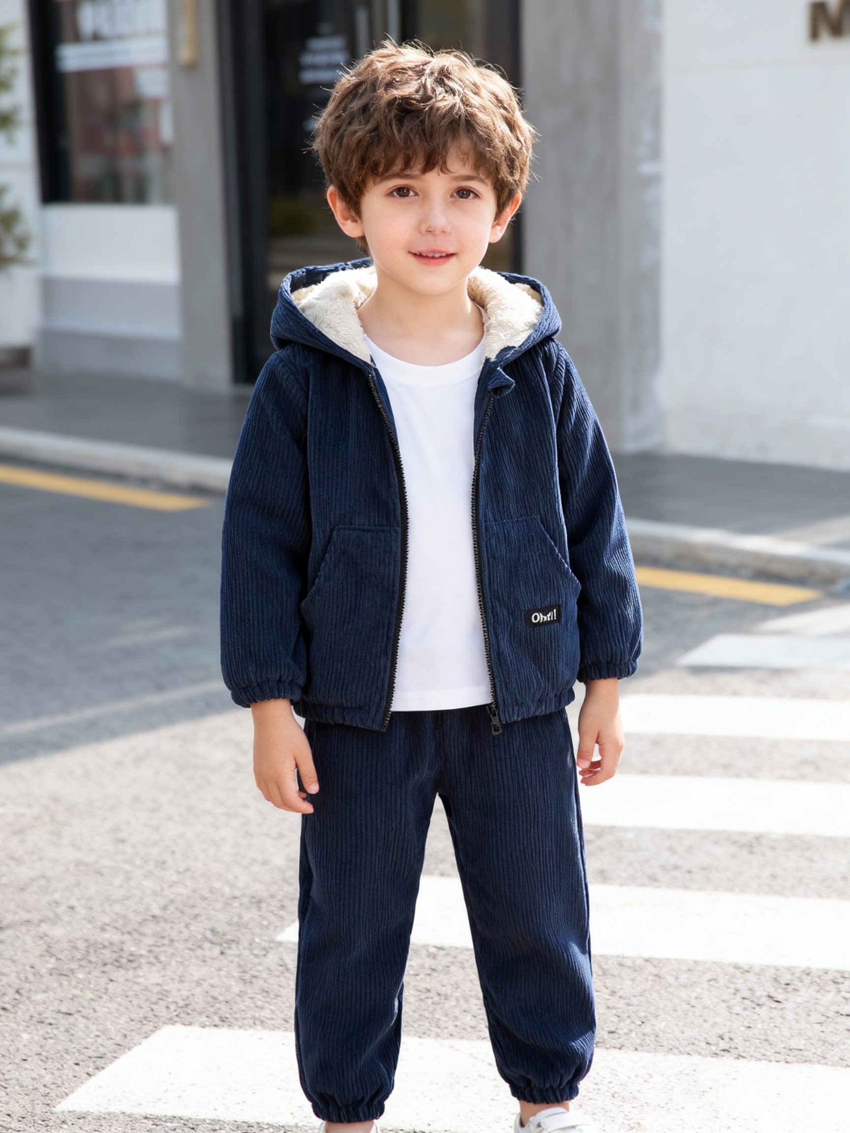Boys Corduroy Fleece Hoodie & Pants 2-Piece Set