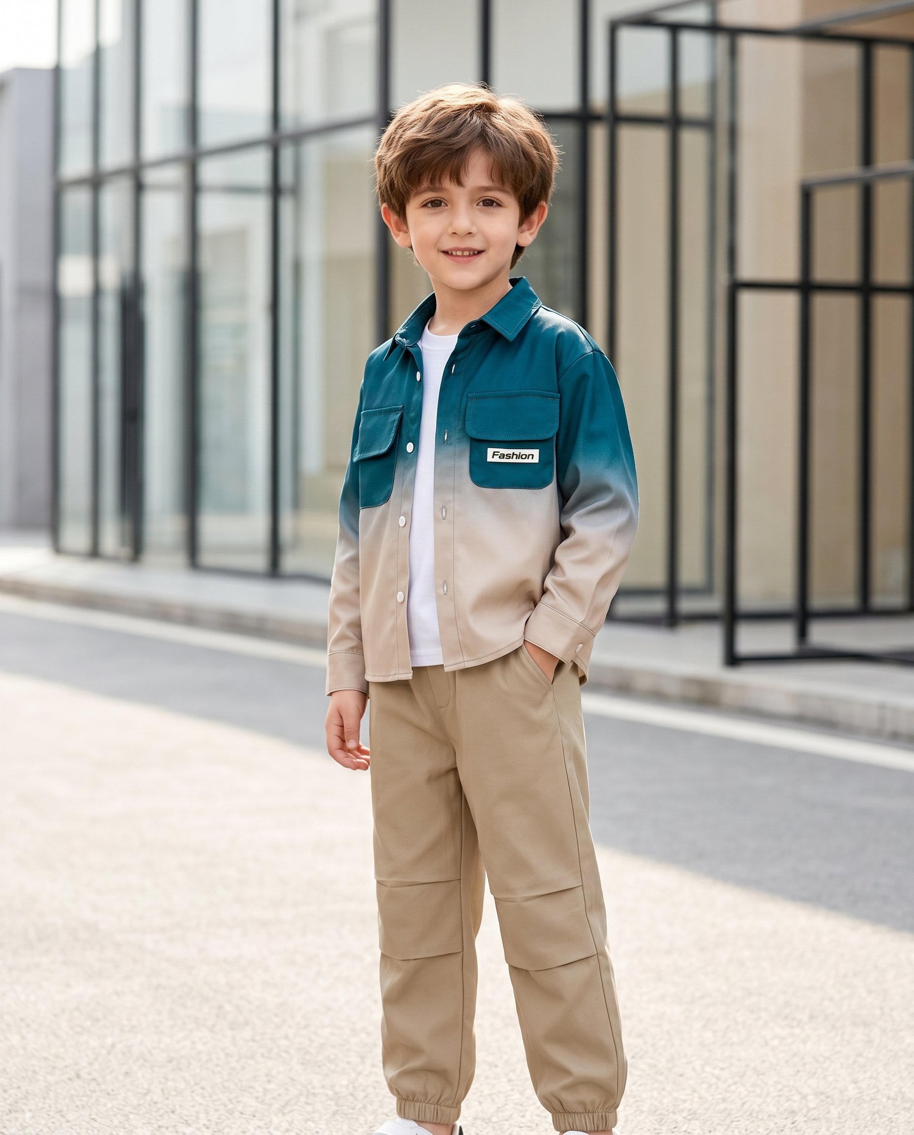 Boys Gradient Flip-Collar Jacket & Pants 2-Piece Set