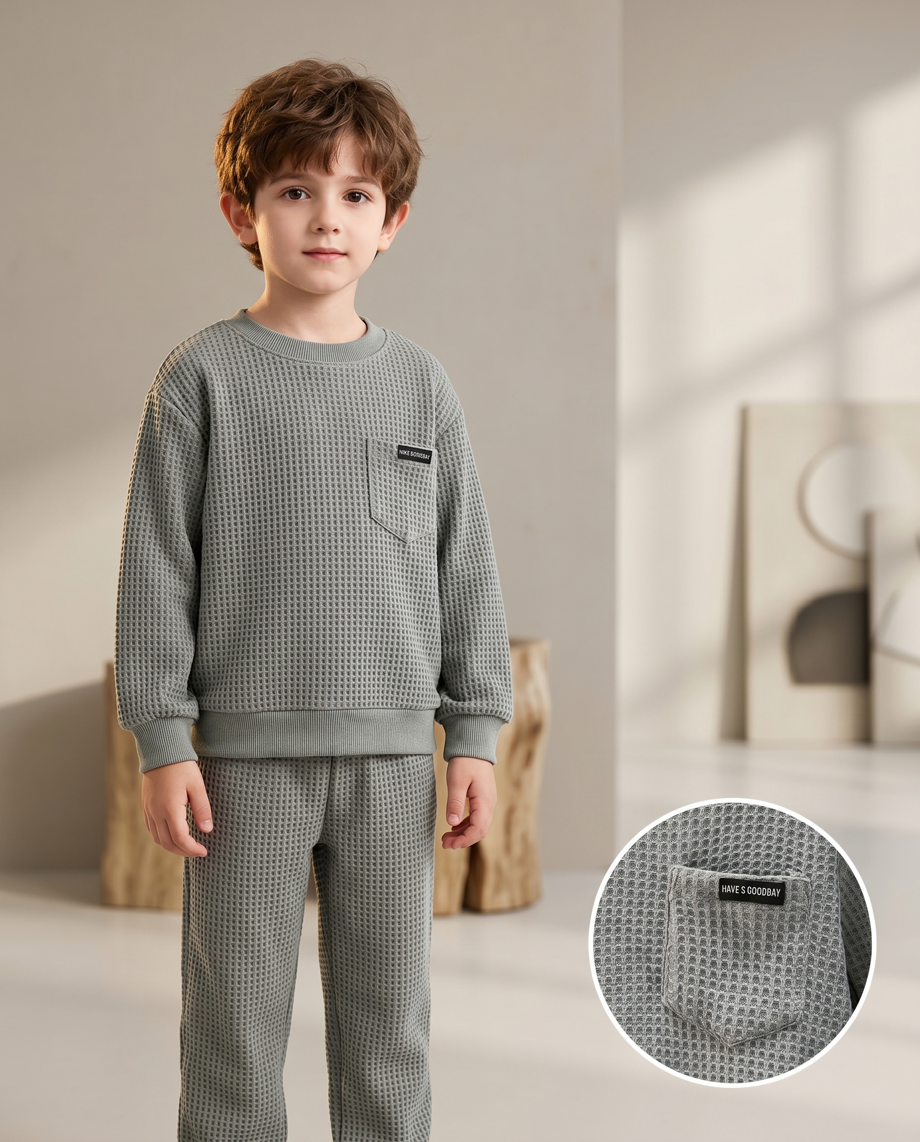 Boys Waffle Knit Pullover & Pants 2-Piece Set