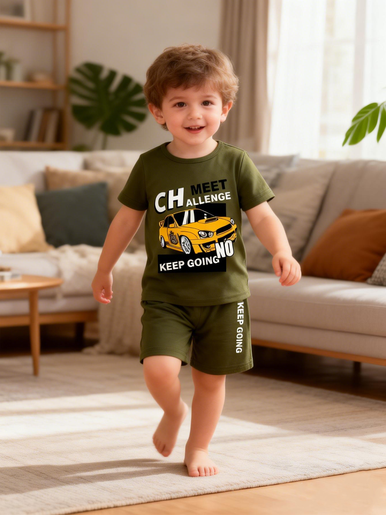 Toddler Boy Summer Car Print T-Shirt & Shorts 2-Piece Set