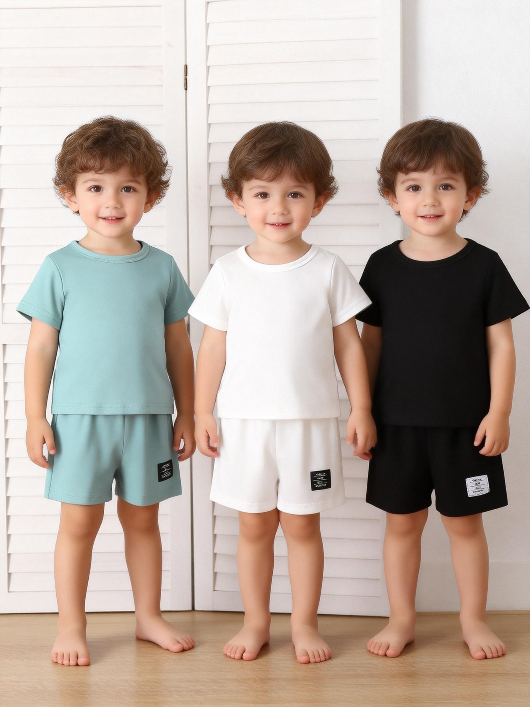 Toddler Boy Summer Solid T-Shirt & Shorts 6-Piece Set