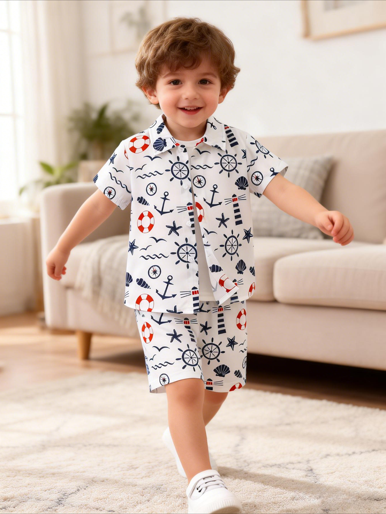 Toddler Boy Summer Print Polo Shirt & Shorts 2-Piece Set
