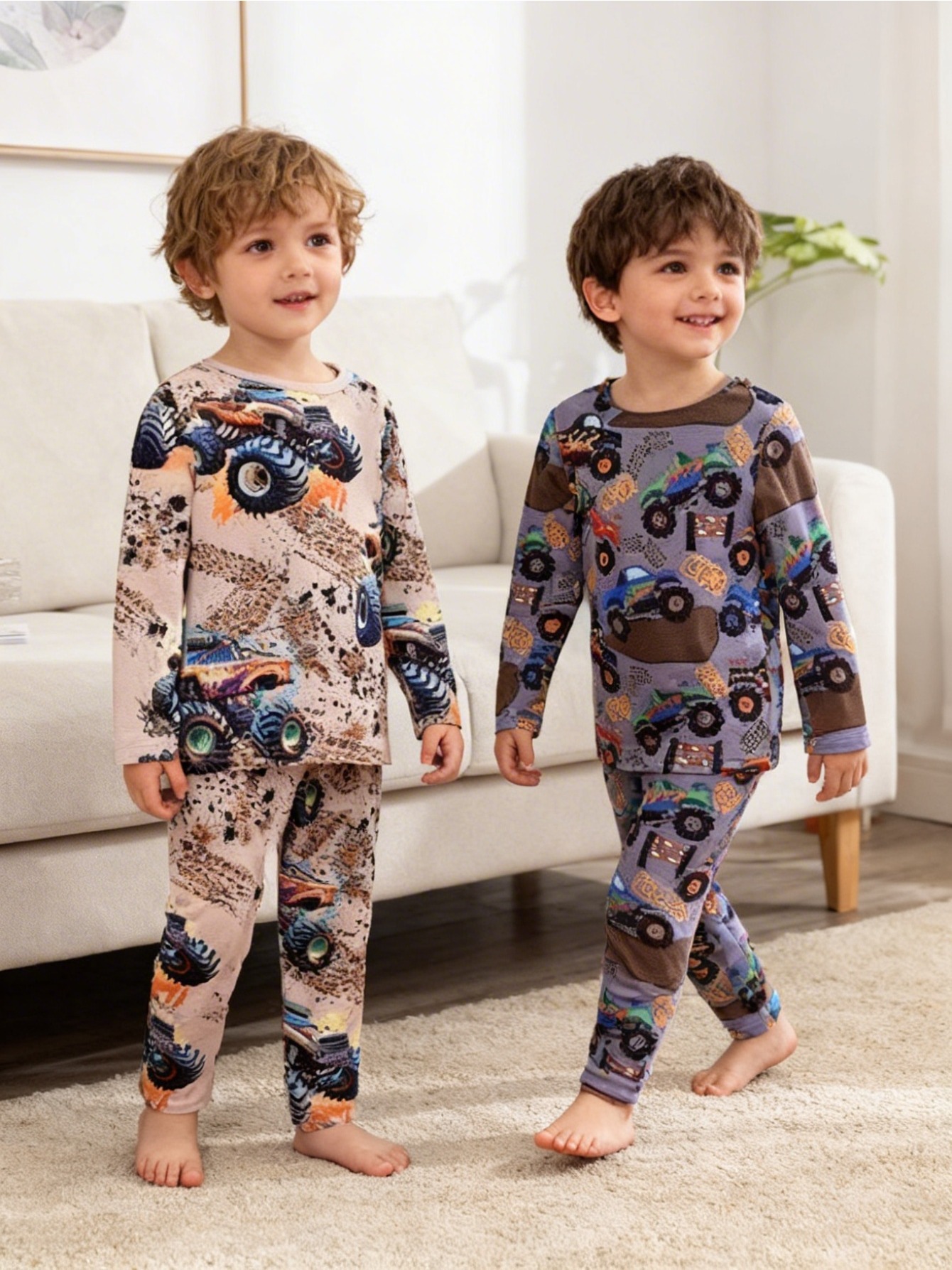Toddler Boy Spring/Autumn Car Print Long Sleeve Top & Pants 4-Piece Set