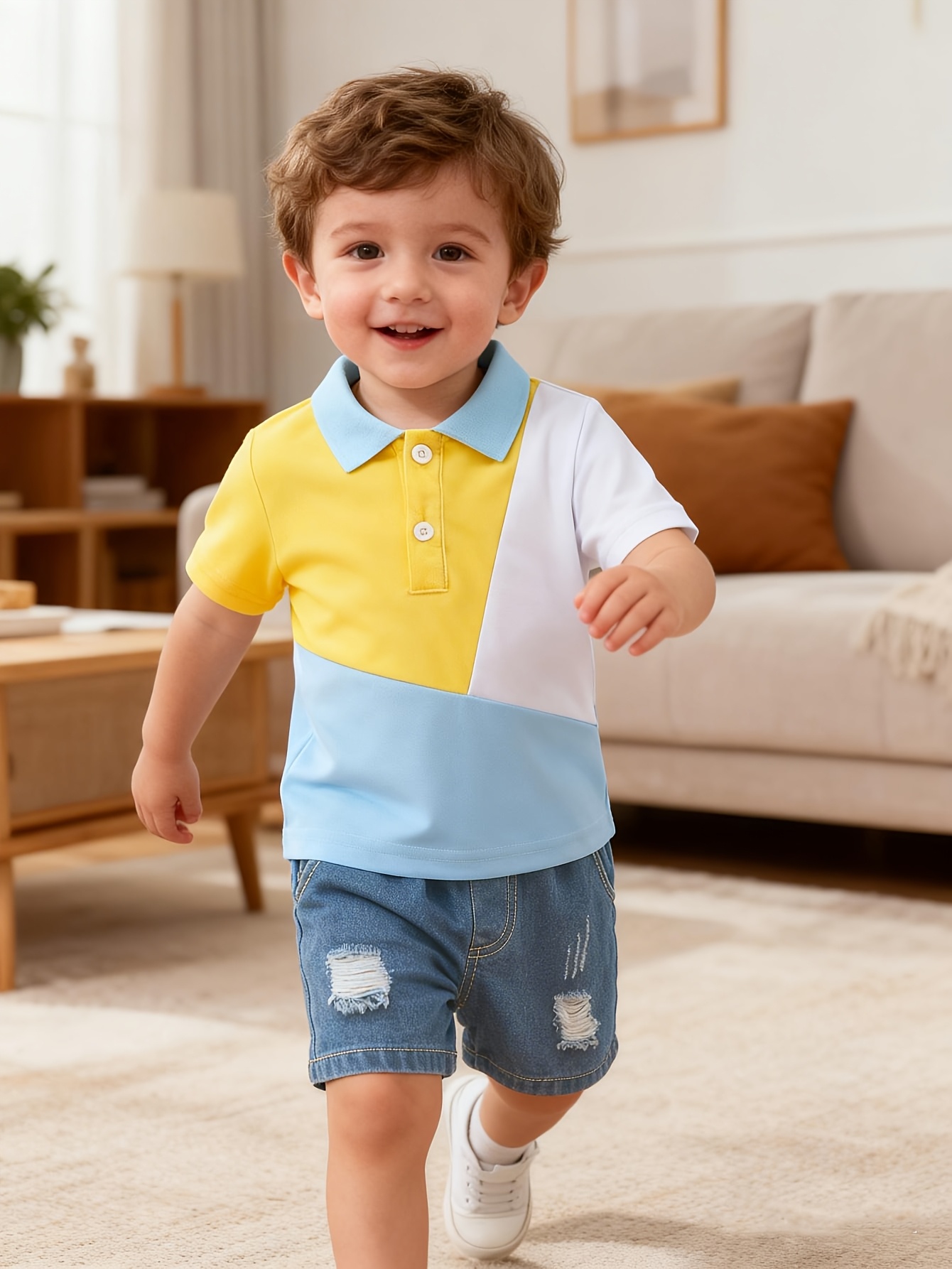 Toddler Boy Summer Color-Block Polo Shirt & Denim Shorts 2-Piece Set